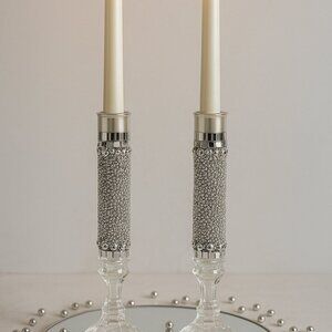 Handmade Silver Crystal Candle Holders – Tall Glam Decor Set (Set of 2)